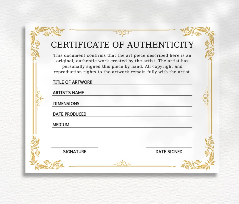 certificado autenticidad obra de arte hecho a mano