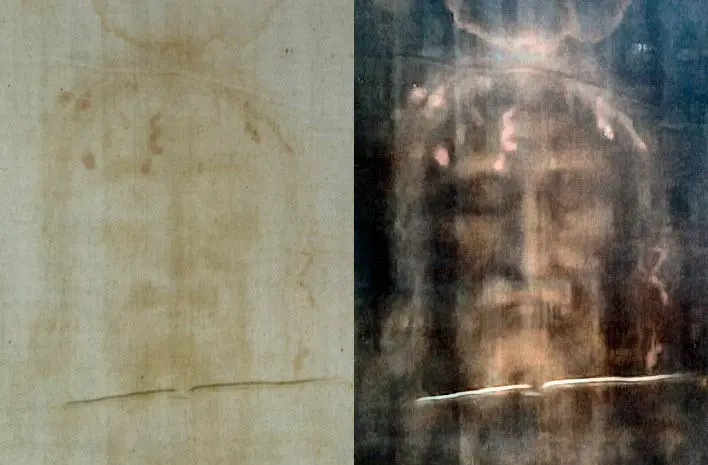 Sábana Santa de Turín: rostro en negativo y positivo