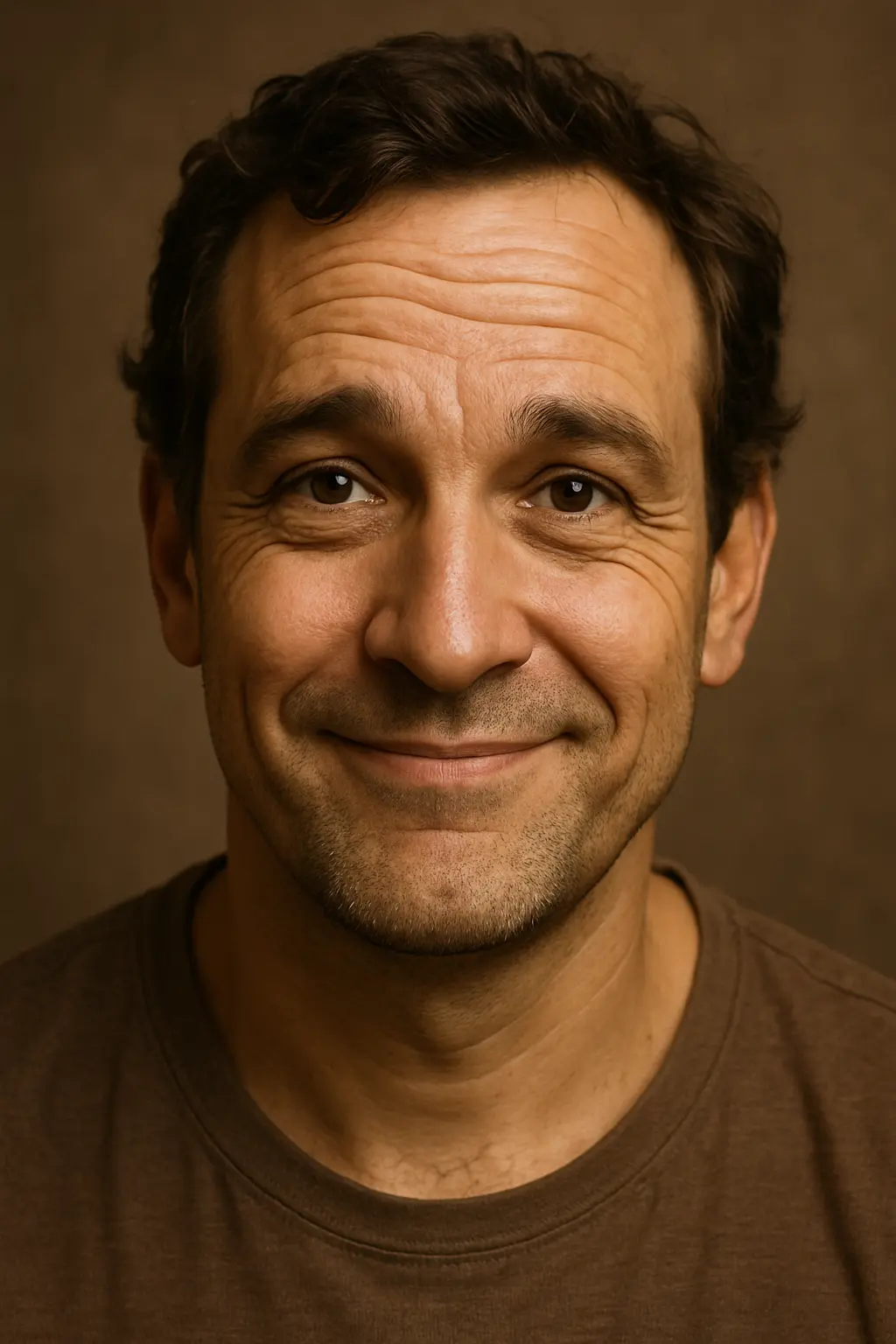 Retrato fotográfico de un hombre de 40 años con expresión intensa y bondadosa, símbolo del rostro humano para el arte y la emoción escultórica.