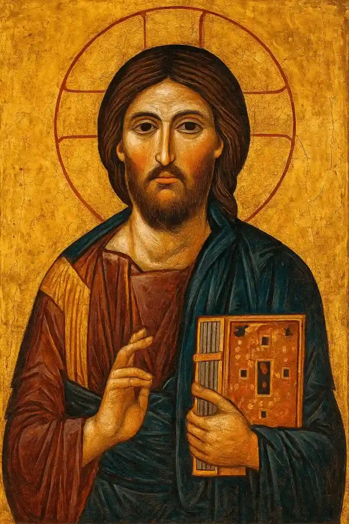 Pantocrátor bizantino: icono de Cristo con nimbo y gesto de bendición